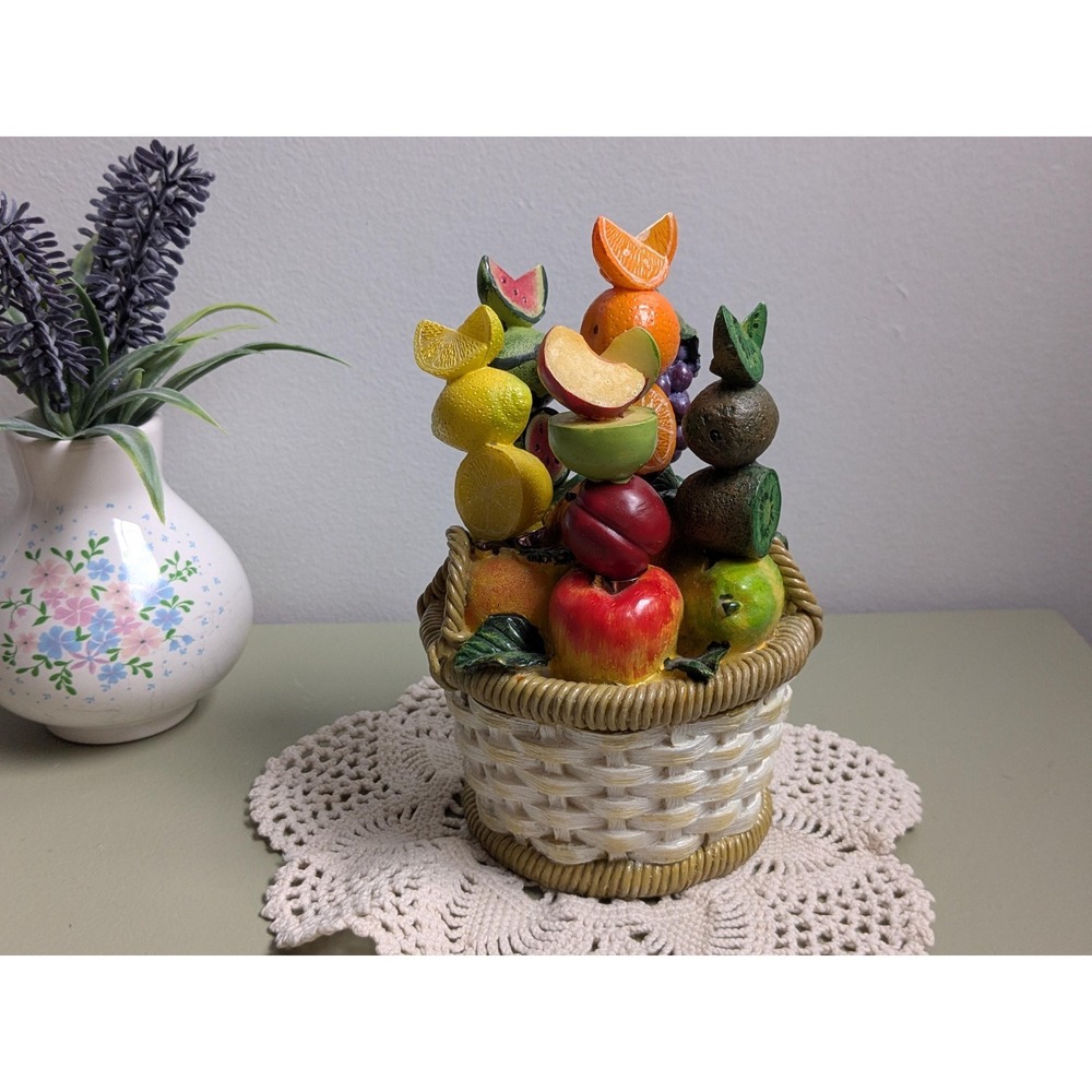 Vintage Fruit‎ Spreader Set with Basket Holder, Set of 6 Cheese Knives